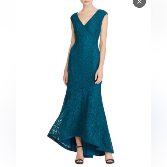 Lauren Ralph Lauren Dresses & Skirts - NWT RALPH LAUREN TEAL FAUX WRAP BLUE GREEN LACE EVENING PARTY GOWN DRESS 4 SMALL